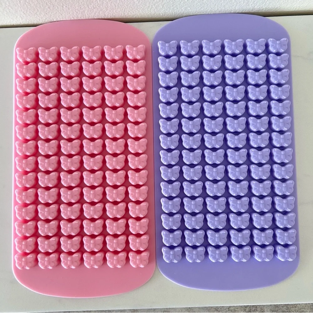 Set of 2 Silicone Ice Cube Gummy Snack Butterfly Trays 84 Slots each. 168 total.